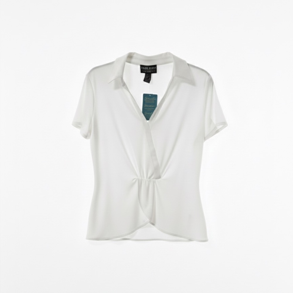 NWT Frank Lyman Draped Faux Wrap Collared Blouse White Size 10